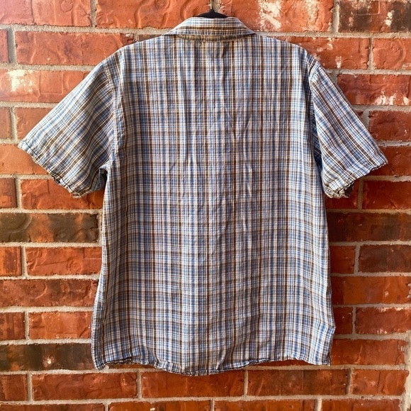The North Face Mens Large Brown Blue Plaid Collar Button Down Short Sleeve Shirt - Picture 4 of 9